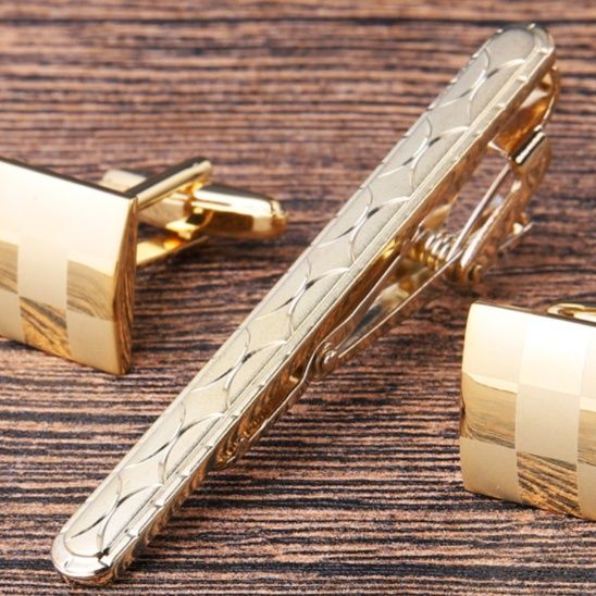 ネクタイピン 高級幾何学模様ネクタイピン袖口留めセット