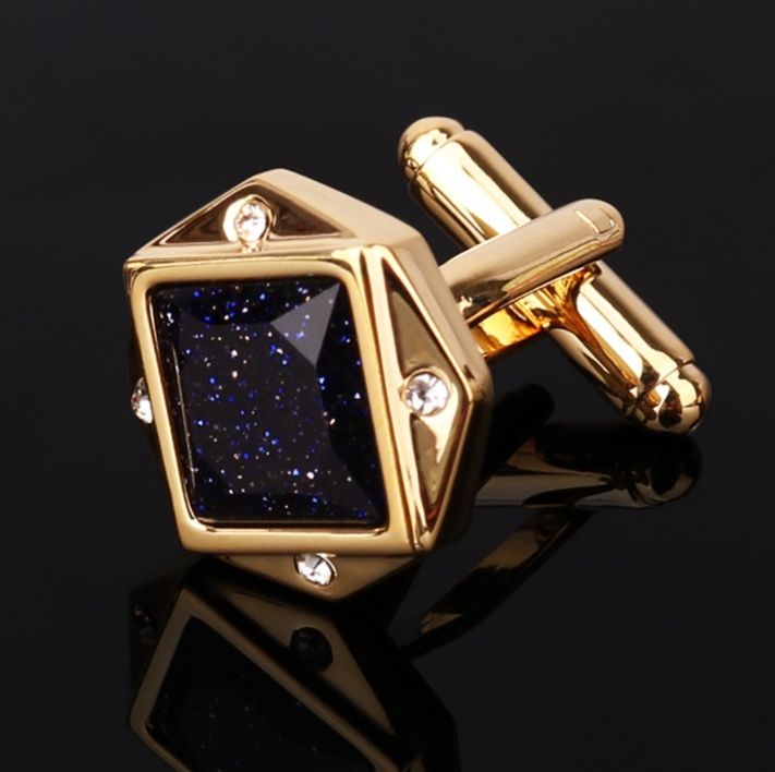 ネクタイピン 星空天然石六角形ネクタイピンとカフスボタンセット