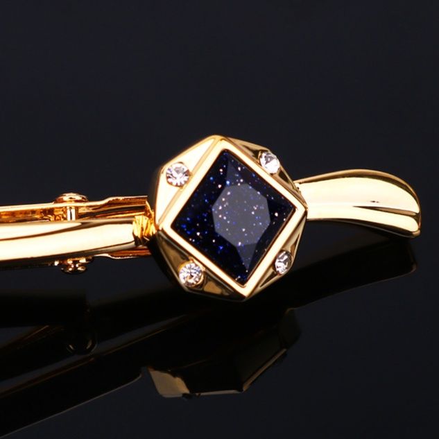 ネクタイピン 星空天然石六角形ネクタイピンとカフスボタンセット