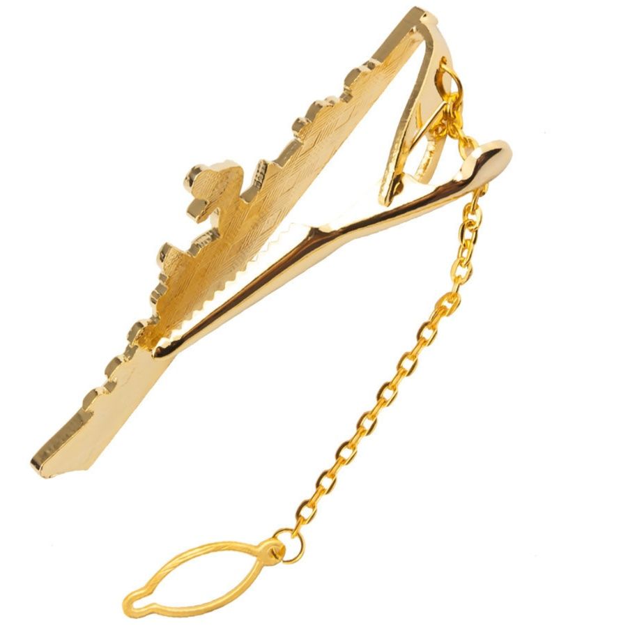 ネクタイピン 軍艦モチーフ錨付きチェーン金製ネクタイピン