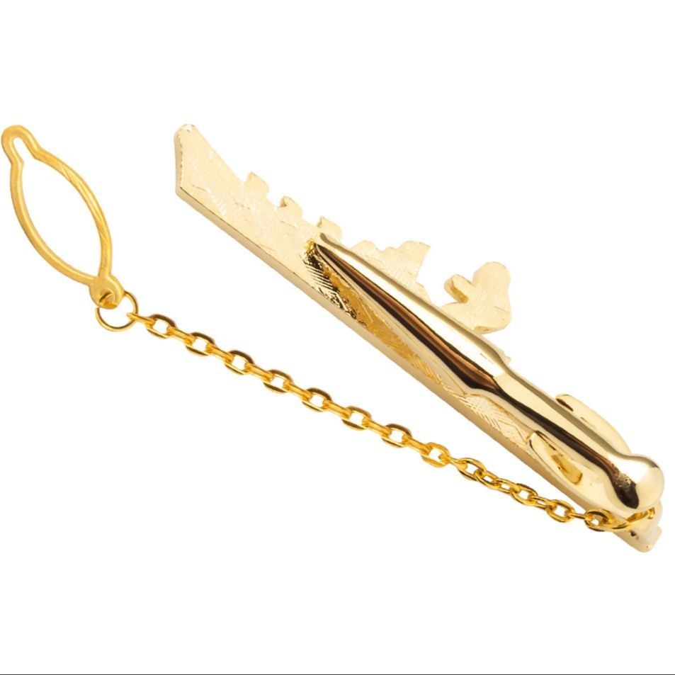 ネクタイピン 軍艦モチーフ錨付きチェーン金製ネクタイピン