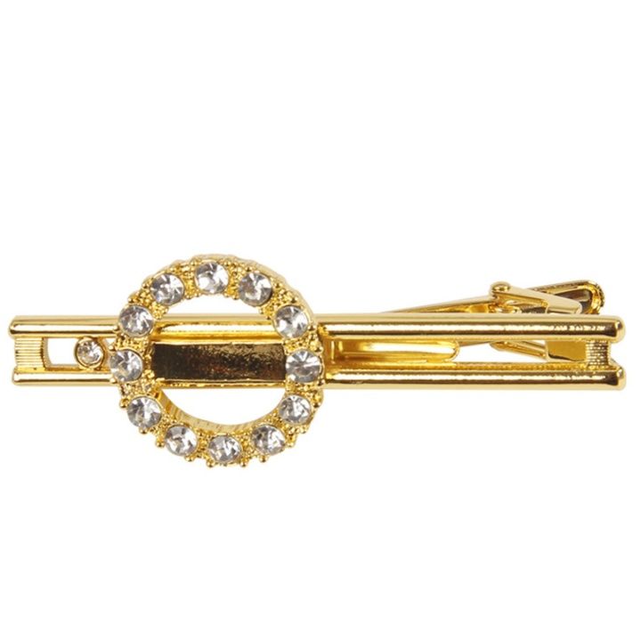 ネクタイピン 円形装飾石付き高級金製ネクタイピン
