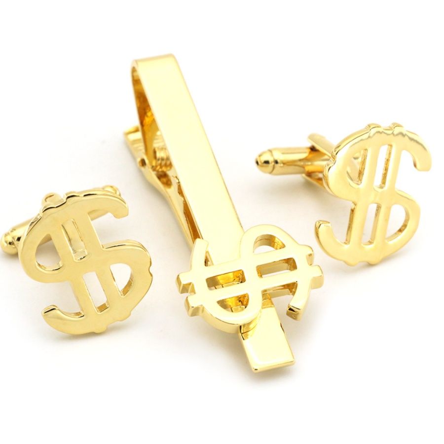 ネクタイピン 通貨記号モチーフ袖留めとネクタイピンセット