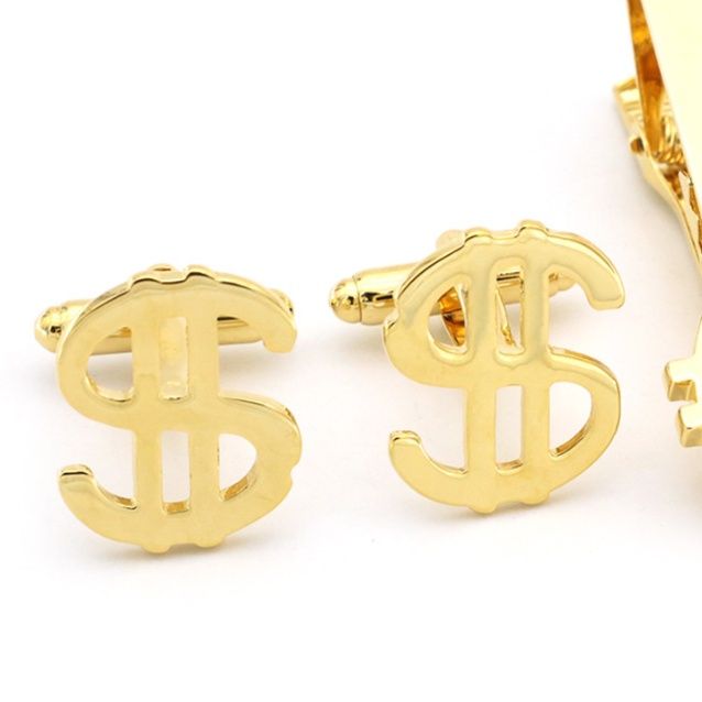 ネクタイピン 通貨記号モチーフ袖留めとネクタイピンセット