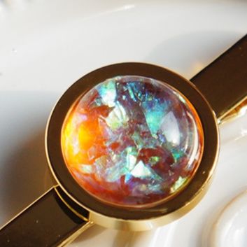 ネクタイピン 彩雲石装飾円形金製ネクタイピン