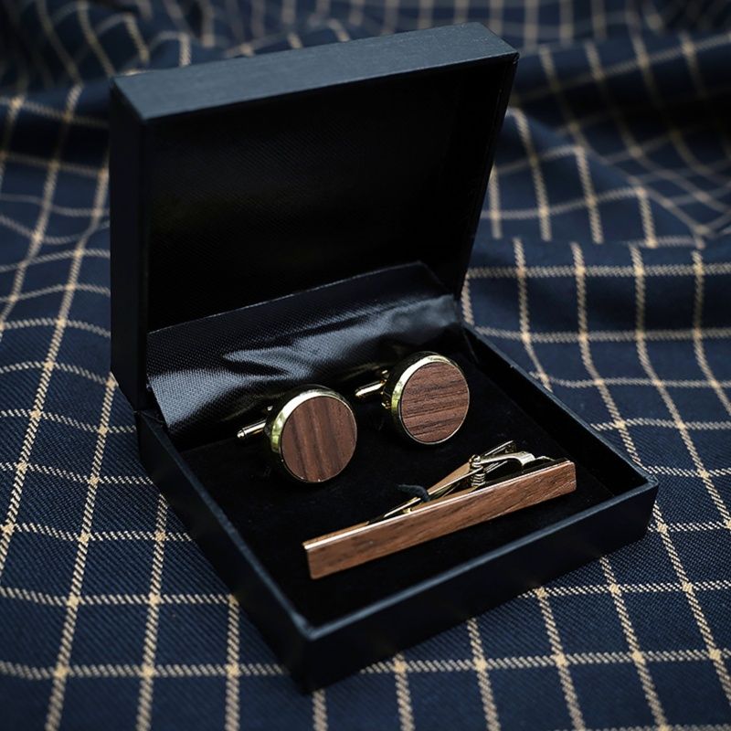 ネクタイピン 木目調高級ネクタイピン袖口飾り三点組