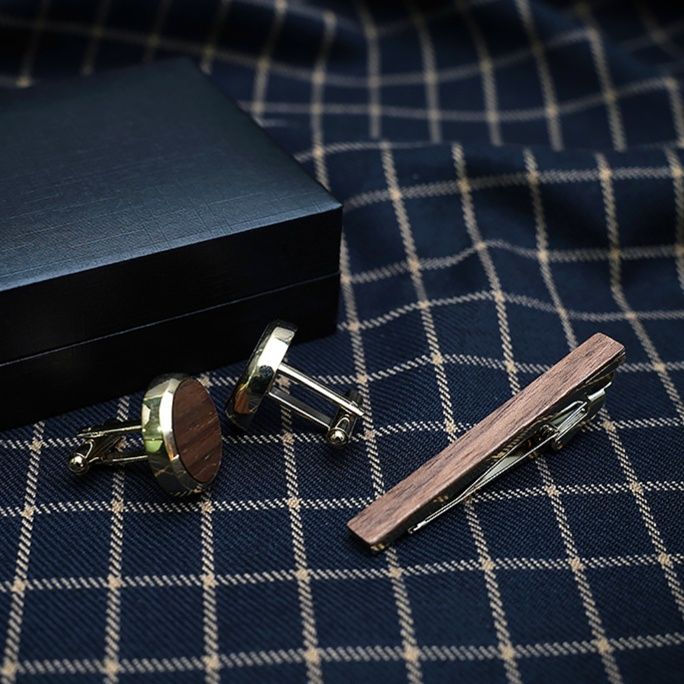 ネクタイピン 木目調高級ネクタイピン袖口飾り三点組
