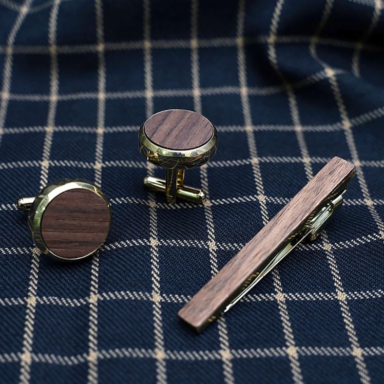 ネクタイピン 木目調高級ネクタイピン袖口飾り三点組