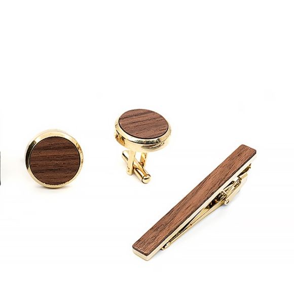 ネクタイピン 木目調高級ネクタイピン袖口飾り三点組