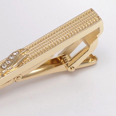 ネクタイピン クリスタル装飾付き格子模様金属製ネクタイピン