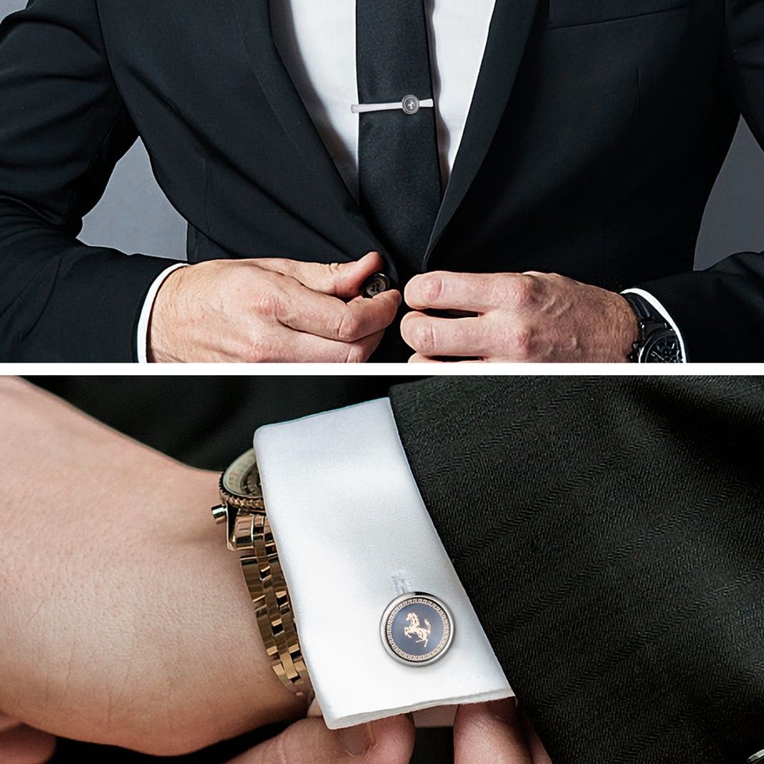 ネクタイピン 跳ね馬円形装飾ネクタイピン・カフスセット