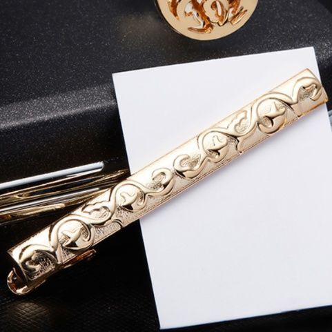 ネクタイピン 手工彫刻花紋ネクタイピンカフス三点セット