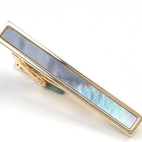 ネクタイピン 天然貝殻装飾長方形ネクタイピン