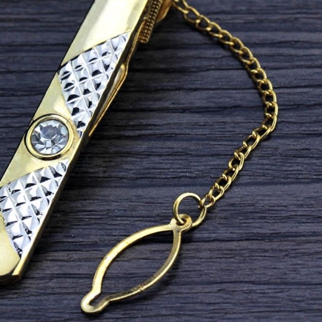 ネクタイピン 菱形模様付きクリスタル装飾ネクタイピン