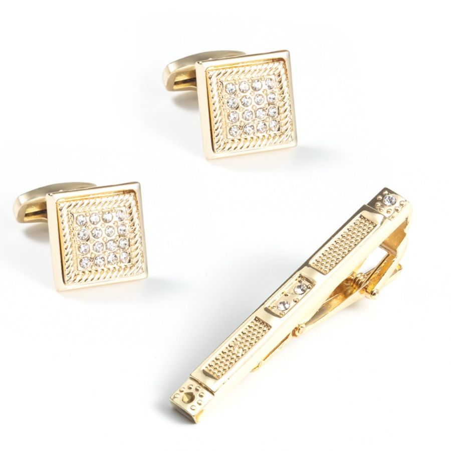 ネクタイピン 高級装飾石付きネクタイピンカフリンクスセット