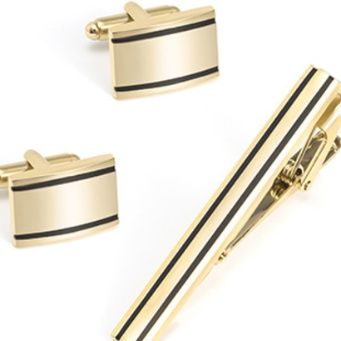 ネクタイピン ゴールド&ブラックライン ネクタイピン・カフスセット