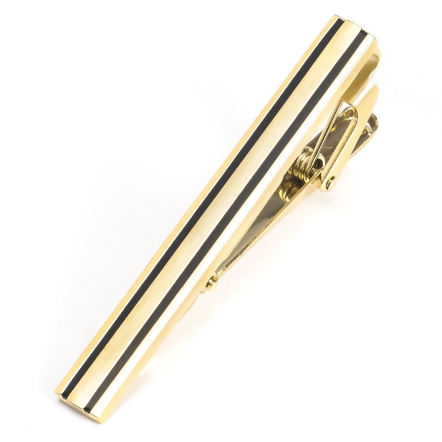 ネクタイピン ゴールド&ブラックライン ネクタイピン・カフスセット