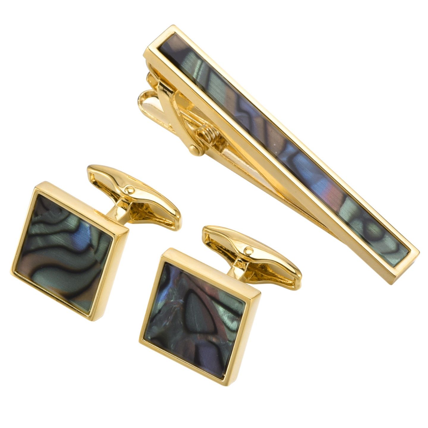 ネクタイピン 螺鈿装飾付き高級ネクタイピン・袖口飾り三点組