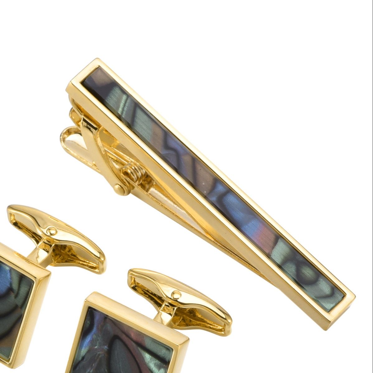 ネクタイピン 螺鈿装飾付き高級ネクタイピン・袖口飾り三点組