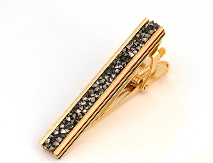 黒輝石装飾金属製細身ネクタイピン