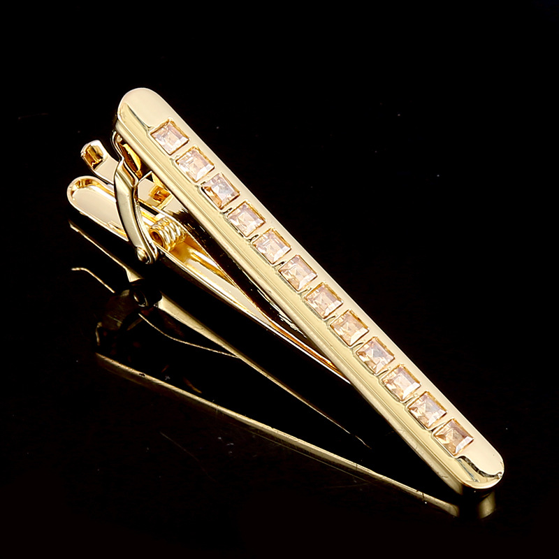 ネクタイピン 煌めく金の宝石ライン装飾ネクタイピン