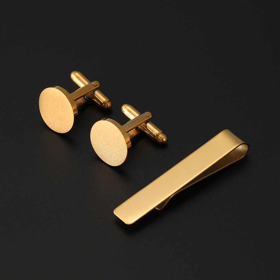 ネクタイピン 上質金製円形袖口留めとネクタイピンセット