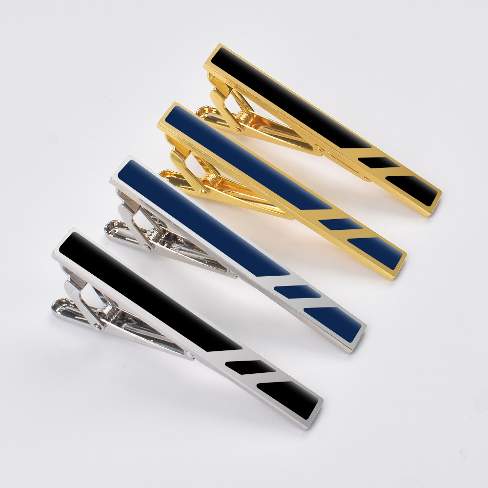 ネクタイピン 斜めストライプ柄エナメル装飾　金