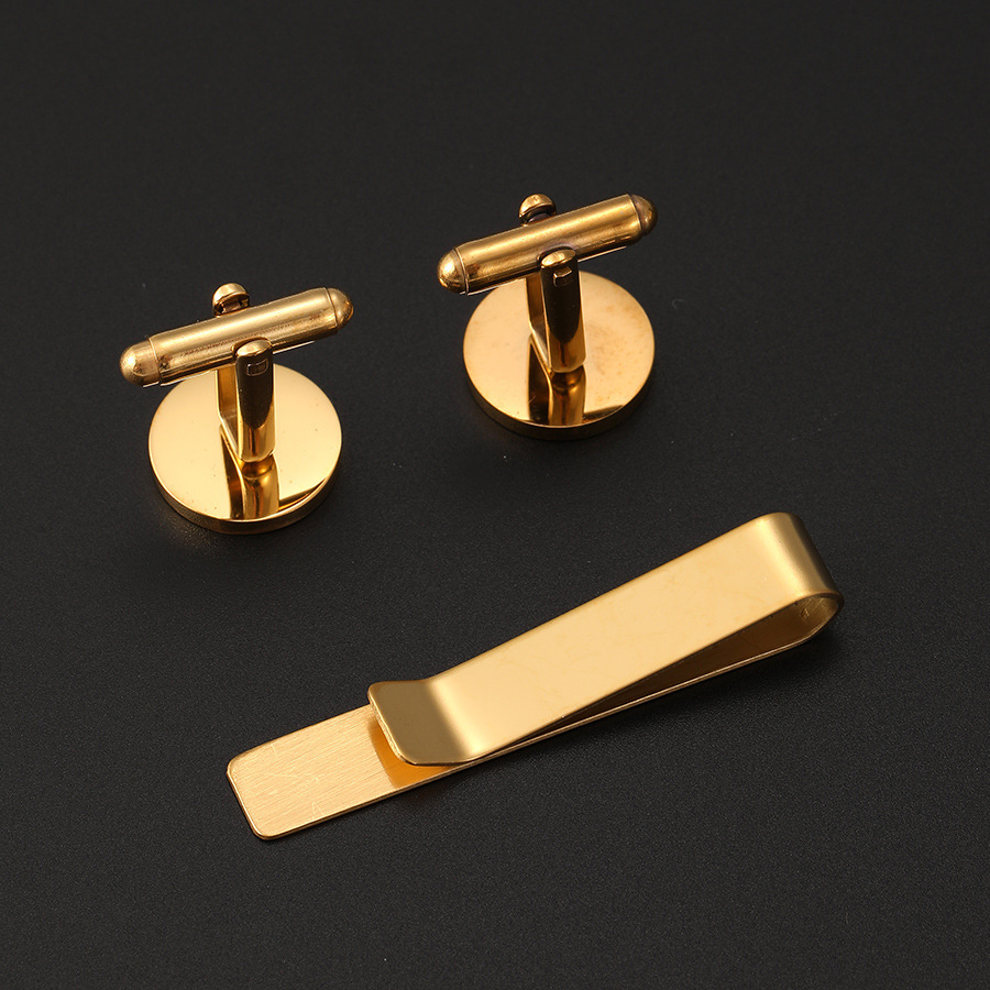 ネクタイピン 上質金製円形袖口留めとネクタイピンセット