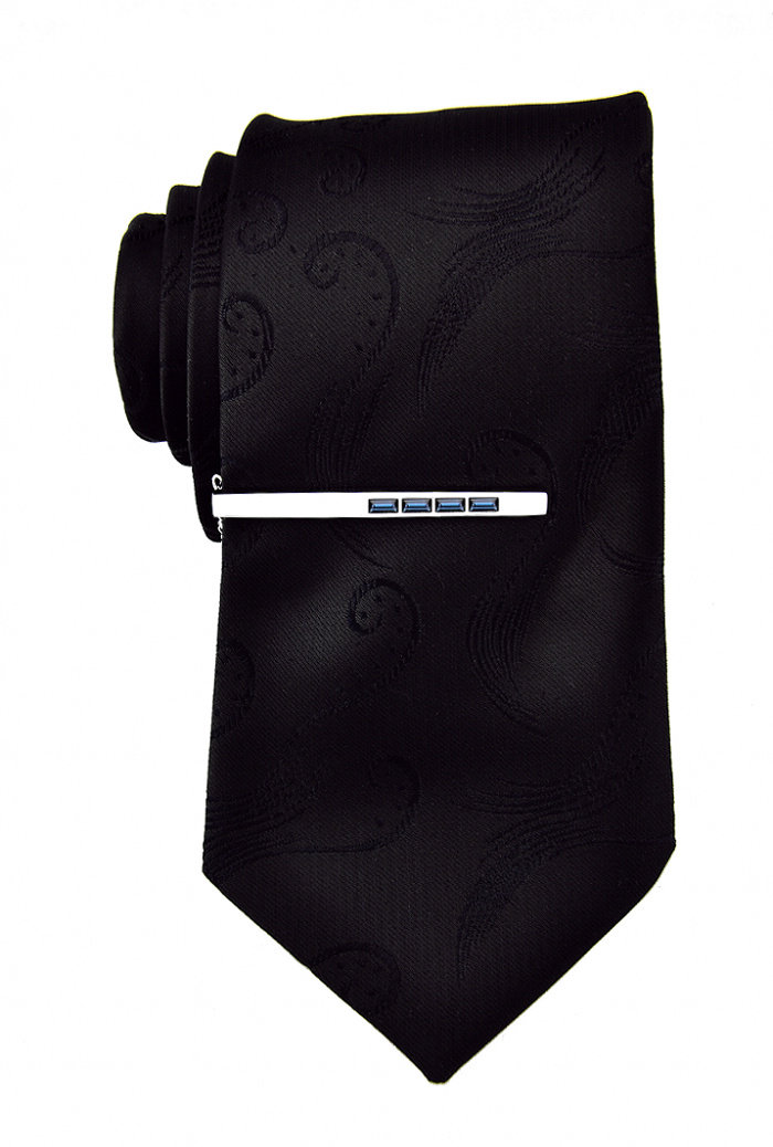 ネクタイピン 宝石風装飾付きチェーン付属ネクタイピン