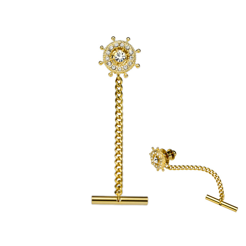  舵輪モチーフ輝石装飾チェーン付金ネクタイピン