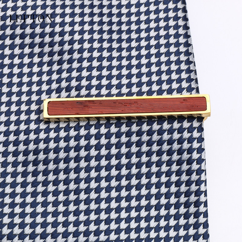 ネクタイピン 天然木目調装飾付き金属製ネクタイピン