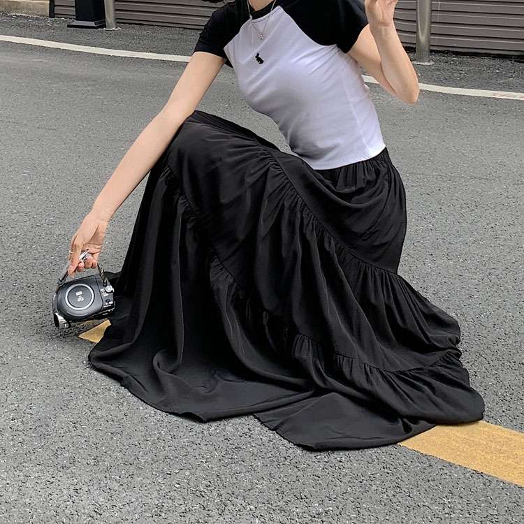 スカート ティアード ふんわりティアードロングスカート