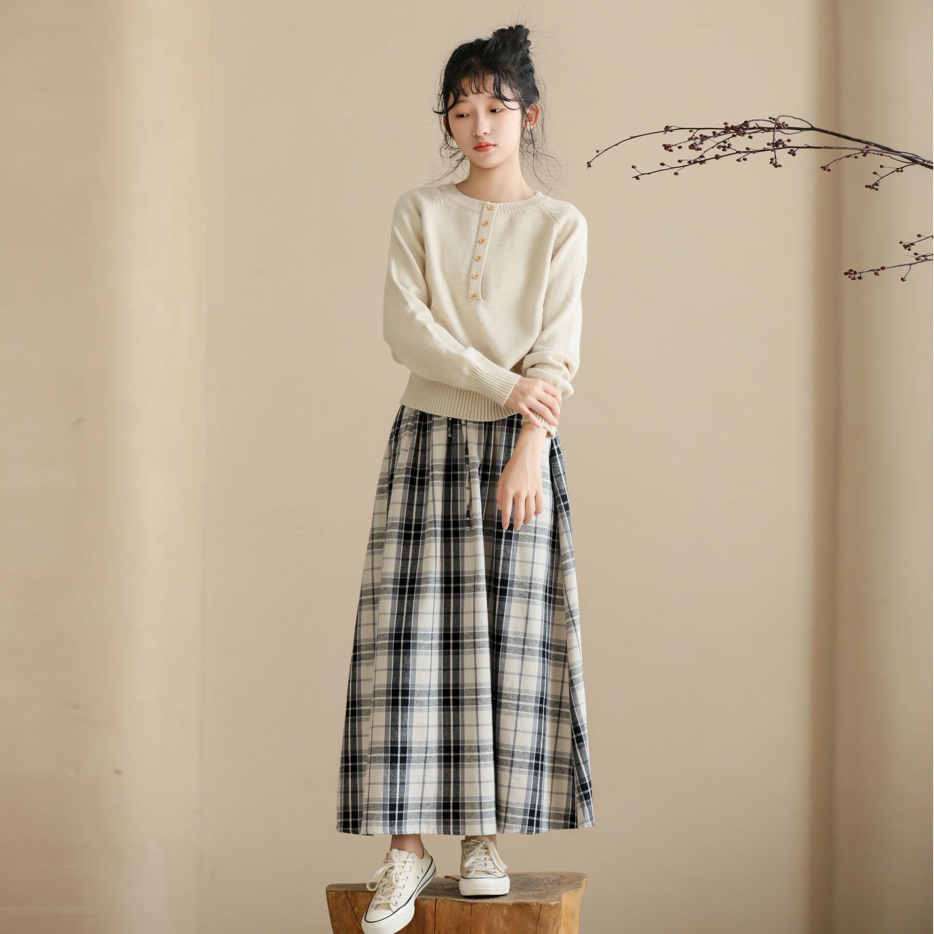 スカート ティアード 格子柄ティアード切替アシンメトリースカート