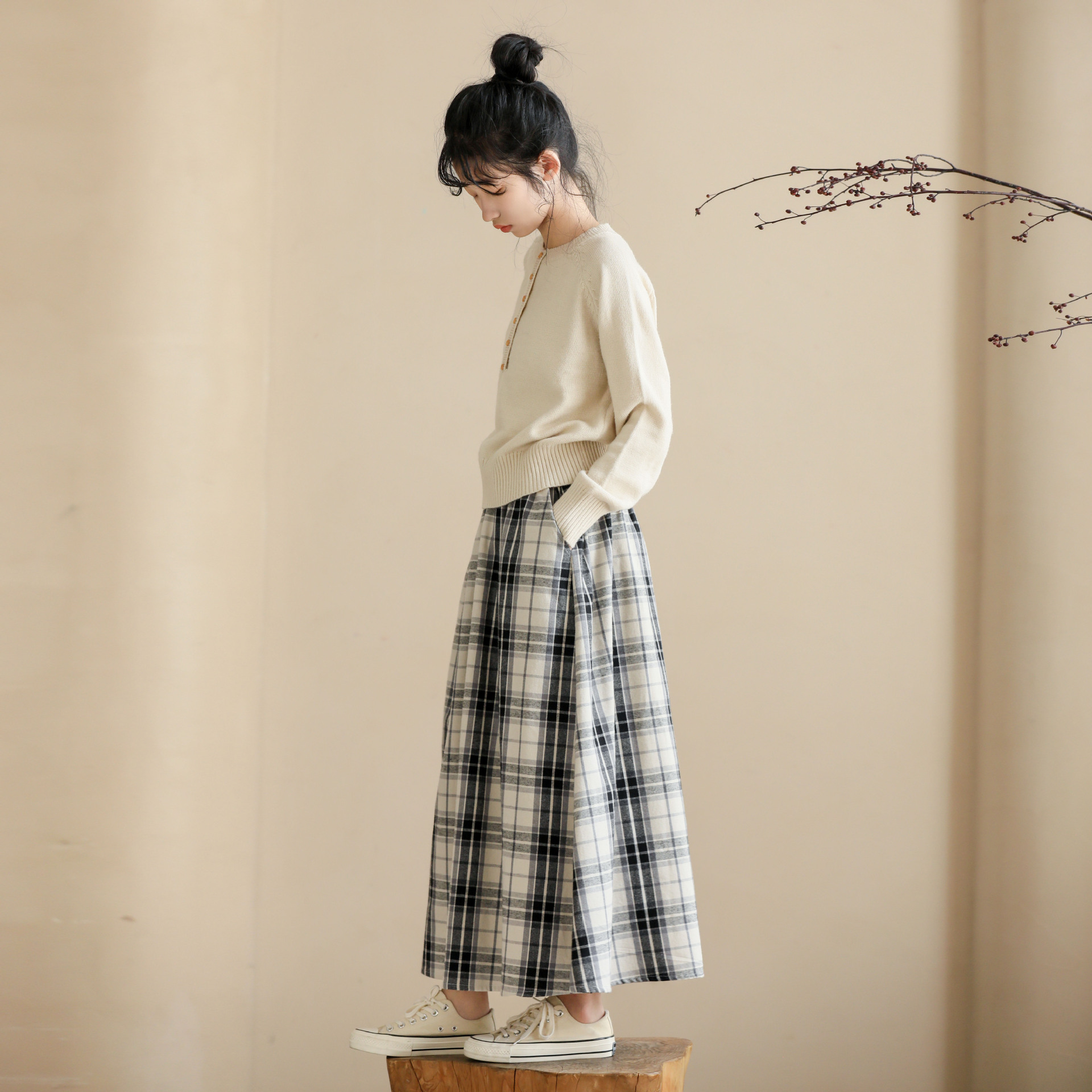 スカート ティアード 格子柄ティアード切替アシンメトリースカート