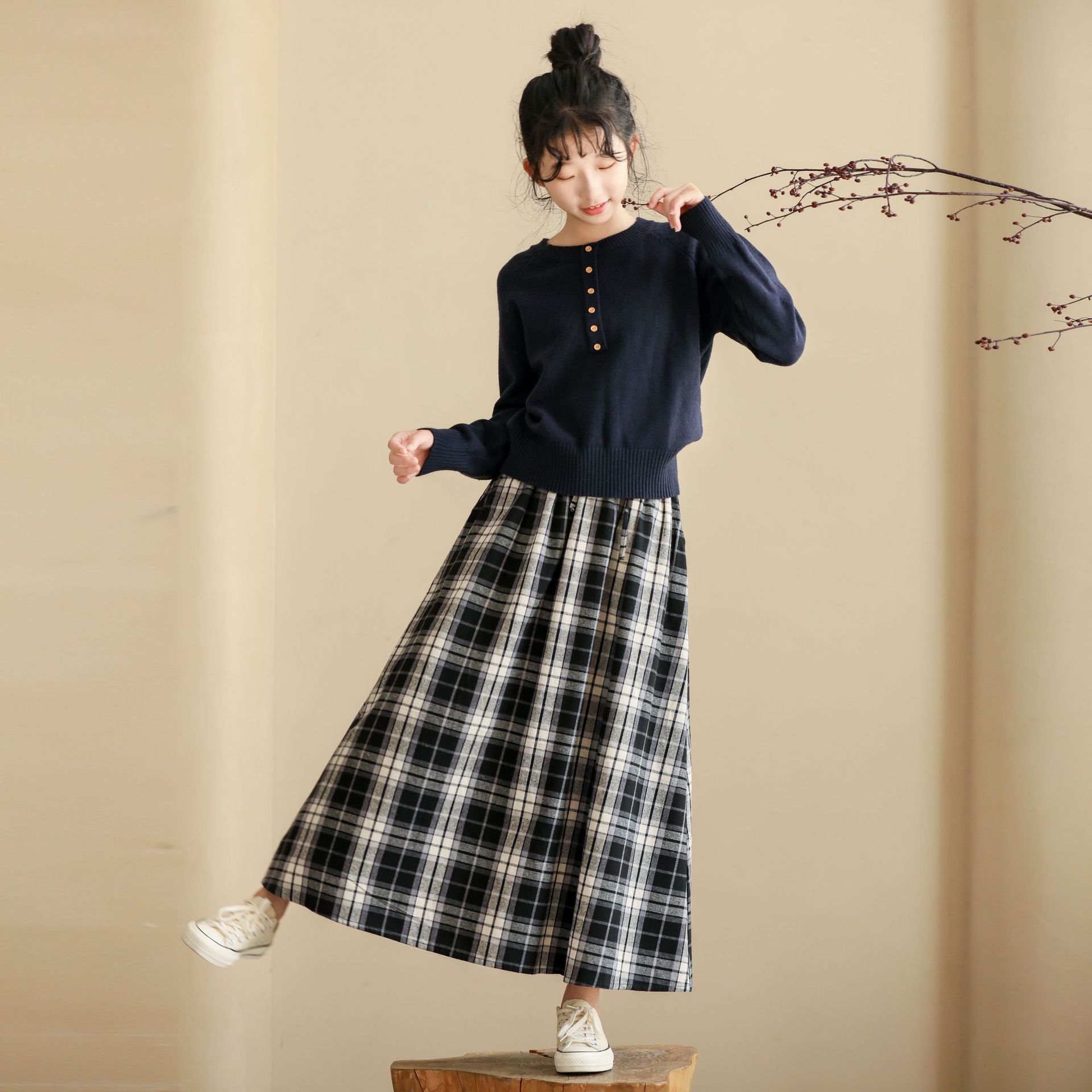 スカート ティアード 格子柄ティアード切替アシンメトリースカート