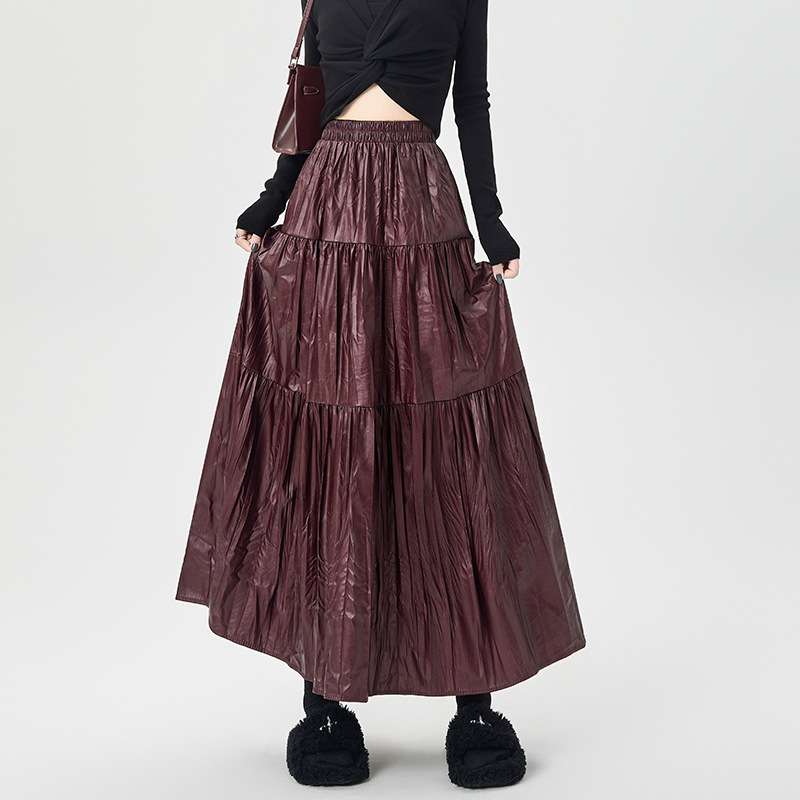スカート ティアード なめらか光沢 ティアードロングスカート