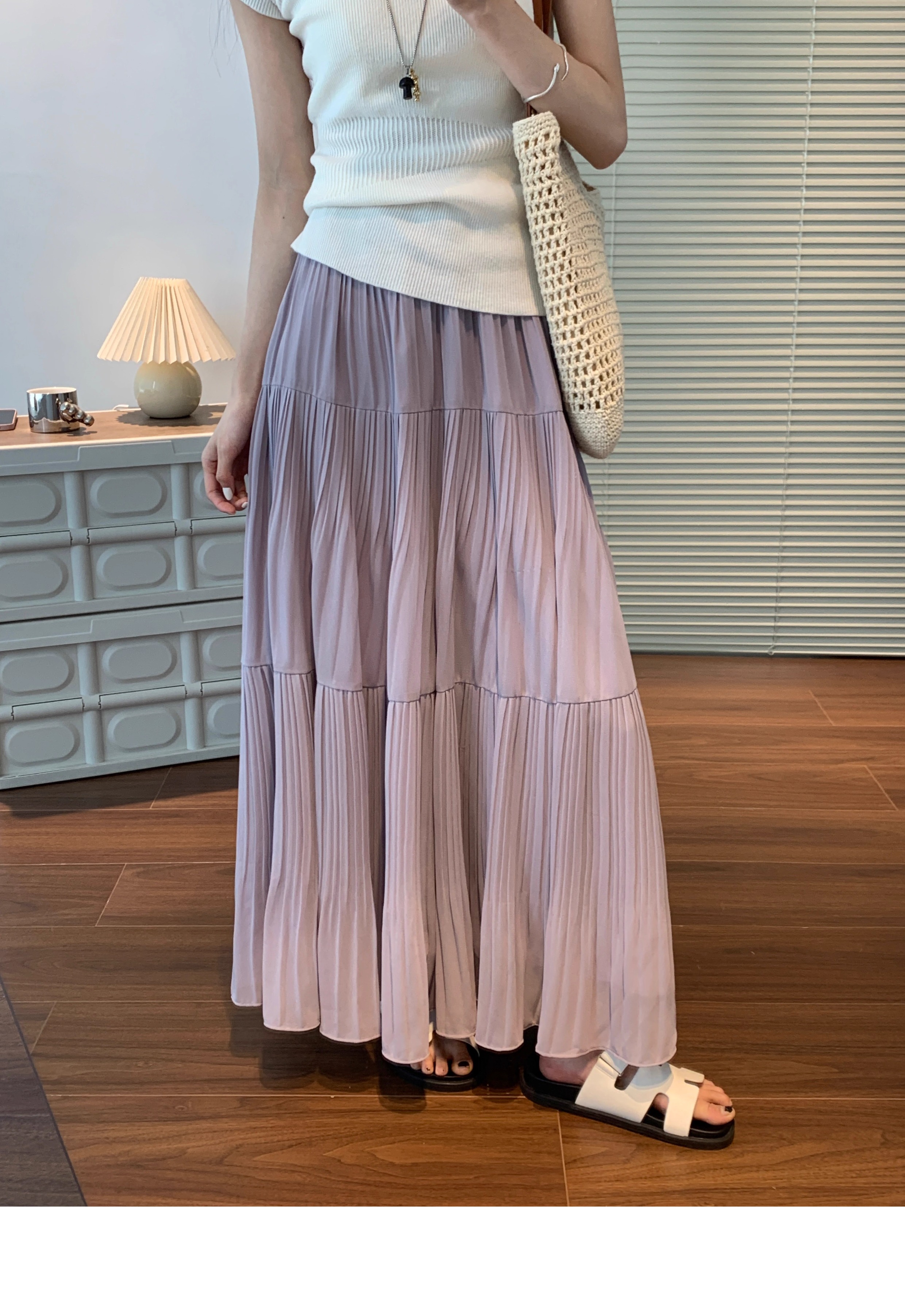 ティアードスカート  ティアードスカート  瞬く光沢 三段プリーツロング