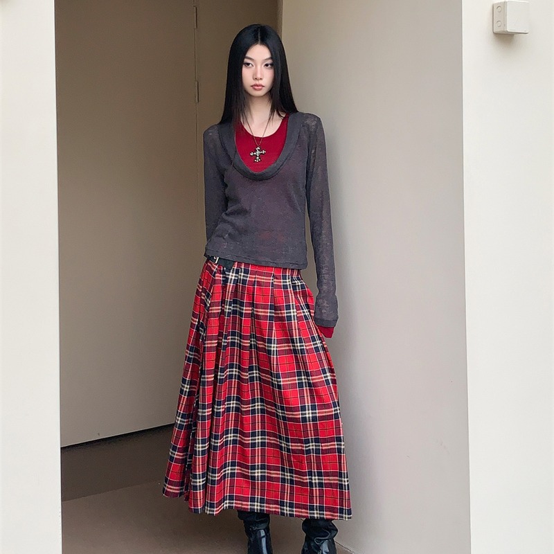 スカート ティアード 優美なプリーツロングスカート