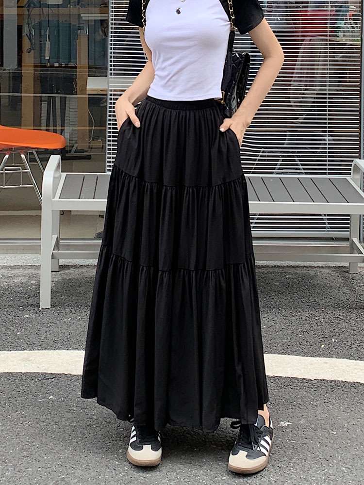 スカート ティアード ふんわりティアードロングスカート