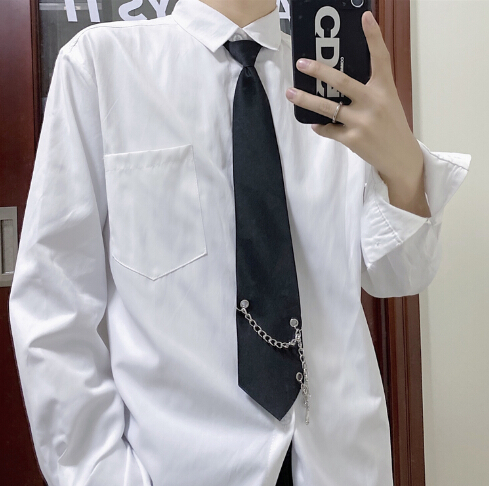 ストライプ柄ネクタイ 男女兼用 チェーン付き プチプラアクセサリー