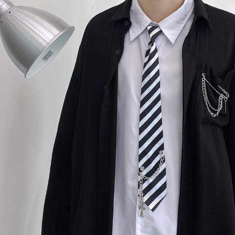 ストライプ柄ネクタイ 男女兼用 チェーン付き プチプラアクセサリー
