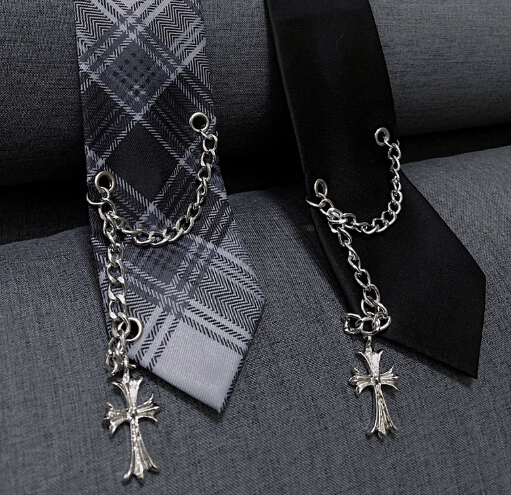 ストライプ柄ネクタイ 男女兼用 チェーン付き プチプラアクセサリー