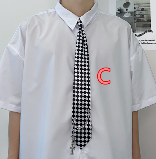 ストライプ柄ネクタイ 男女兼用 チェーン付き プチプラアクセサリー