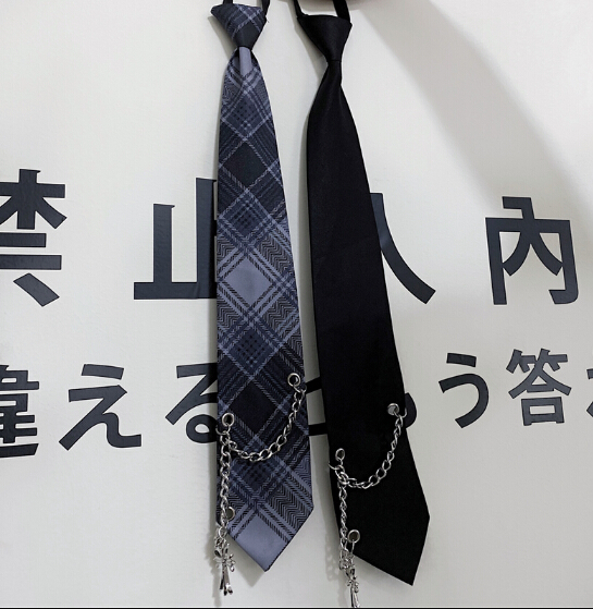 ストライプ柄ネクタイ 男女兼用 チェーン付き プチプラアクセサリー