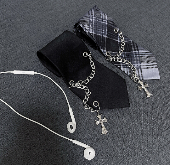 ストライプ柄ネクタイ 男女兼用 チェーン付き プチプラアクセサリー