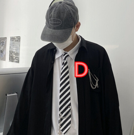 ストライプ柄ネクタイ 男女兼用 チェーン付き プチプラアクセサリー