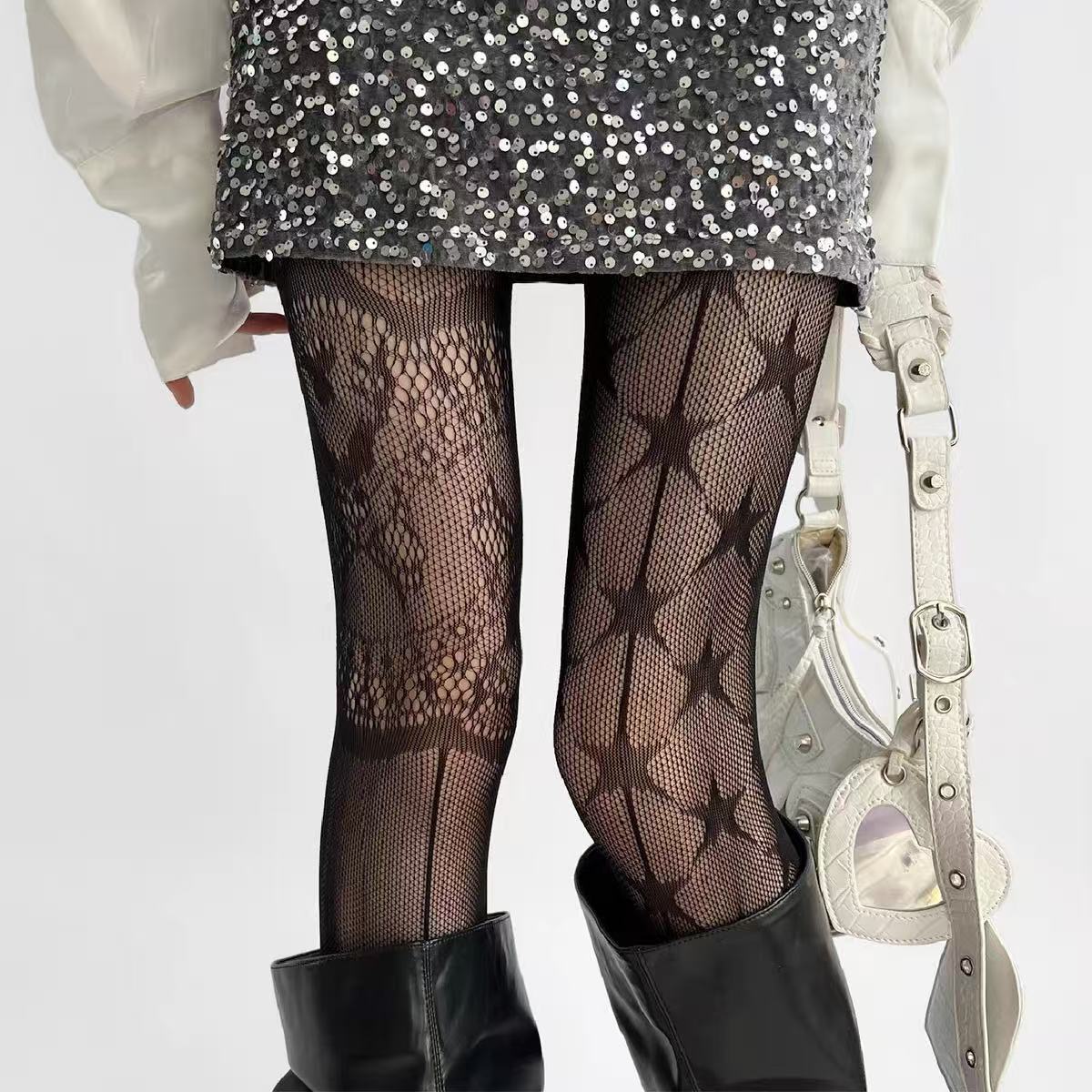 タイツ 星柄デザイン網タイツ