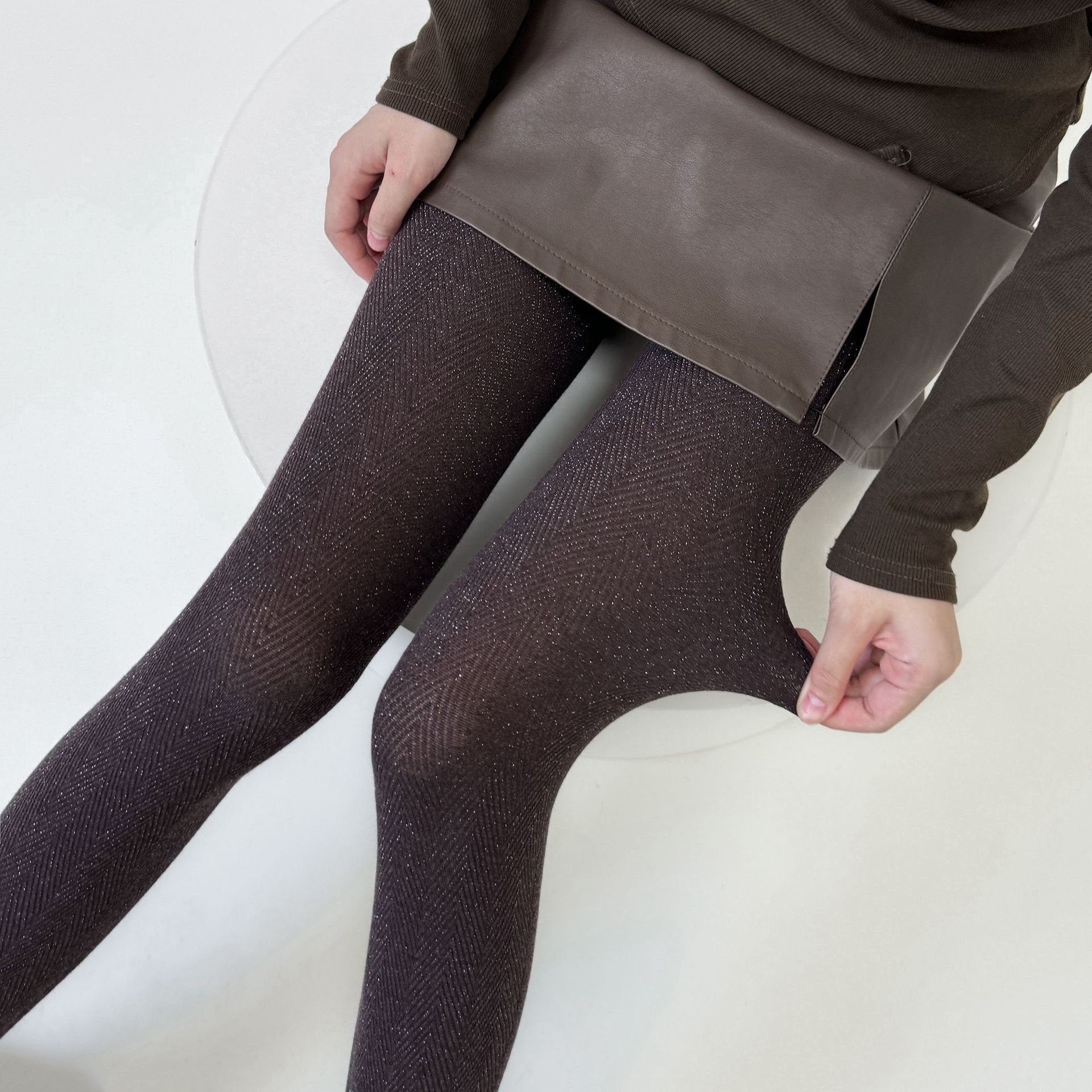 タイツ ヘリンボーン柄裏起毛あったかタイツ