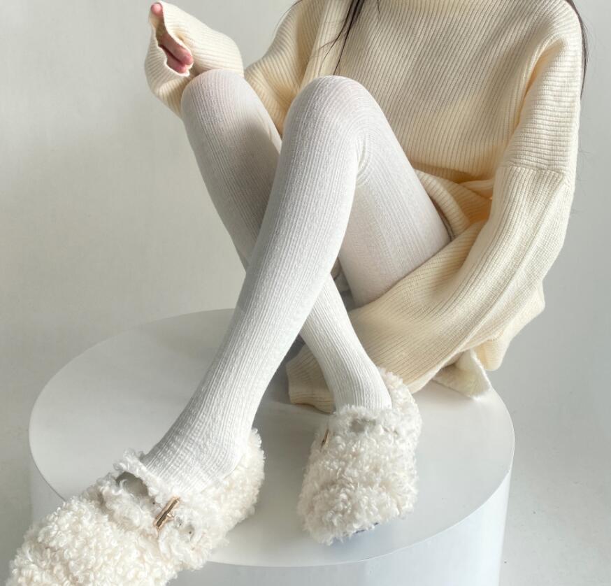 裏起毛リブ編みタイツ 暖かニットストッキング