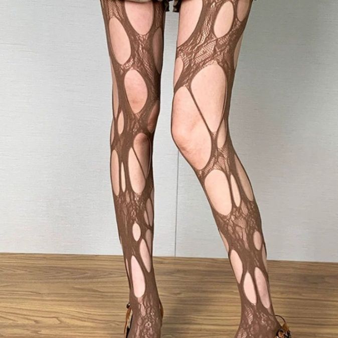 個性派デザイン網タイツ 不規則破れ柄 女性用